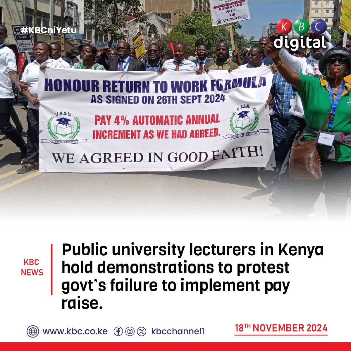 Public university lecturers in Kenya hold demonstrations to protest govt’s failure to implement pay raise